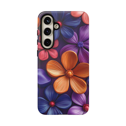 Bold Floral 3D Samsung Galaxy Case – Vivid Purple and Orange Flower Design, Shock - Resistant - BOGO Cases