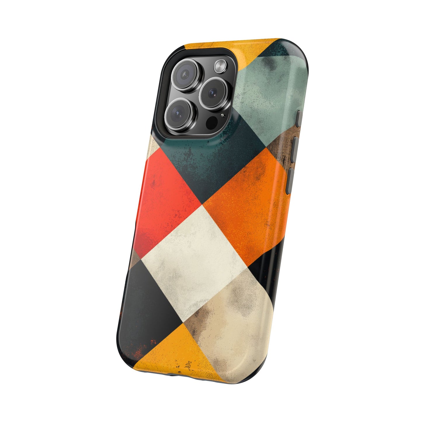 Geometric Retro MagSafe iPhone Case - Colorful Checkered Protective Cover