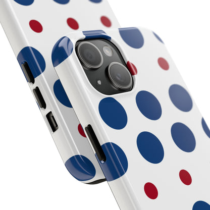 Bold Navy & Red Polka Dot Pattern – iPhone Case