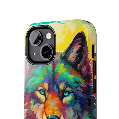 Rainbow Wolf in Bloom – iPhone Case with Vivid Nature Design