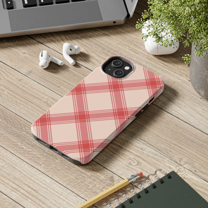 Soft Peachy Red Plaid iPhone Case