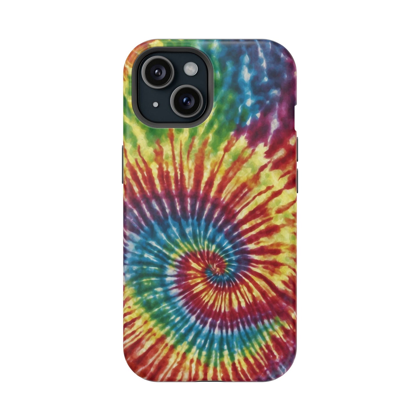 Vibrant Spiral Tie-Dye MagSafe Case – Retro Rainbow Design