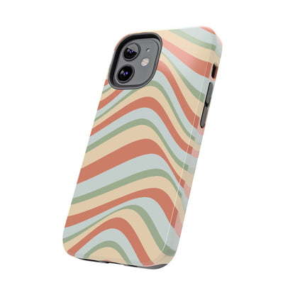 Vintage Earthy Waves iPhone Case – Retro 70s-Inspired in Warm Green, Cream, and Rust