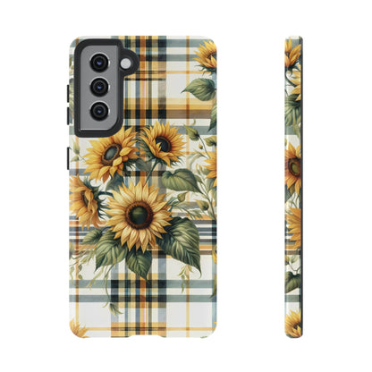 Cute Sunflower Phone Case - Sunny Blossom Plaid - Checkered Sunflowers Phone Case for iPhone & Samsung. Be Happy With These Bright Colors!