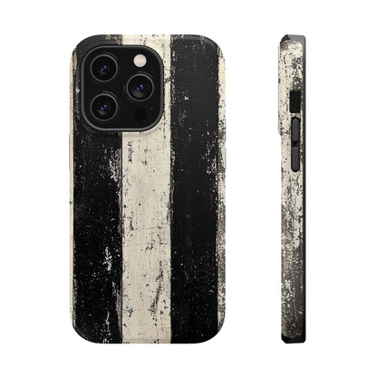 Vintage Vertical Stripe MagSafe iPhone Case - Black & White Grunge Design