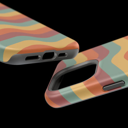 Retro Vibe Wavy Stripes MagSafe iPhone Case – 70s-Inspired in Teal, Orange, and Rust