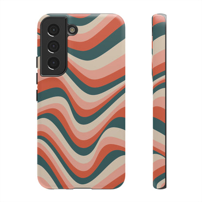 Groovy Waves Samsung Galaxy Case – Retro 70s-Inspired Stripes in Coral, Cream, and Teal