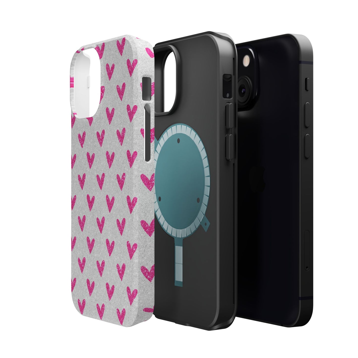 Pink Hearts on Glitter Silver – MagSafe iPhone Case