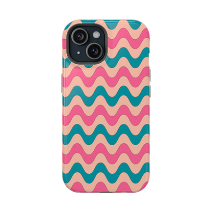 Retro Waves Pattern MagSafe iPhone Case – Shockproof Design with Dual-Layer Protection