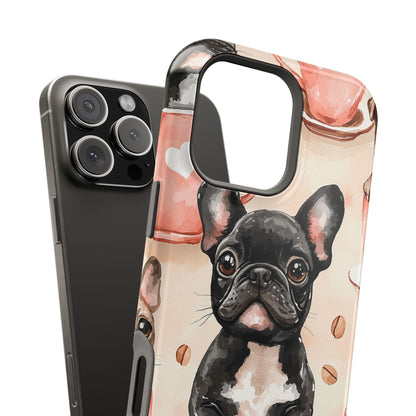 French Bulldogs in Coffee Cup MagSafe iPhone Case – Cute Dog Art, Shockproof & Slim Design