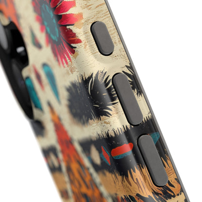 Wild Boho Leopard Print & Floral Tough MagSafe iPhone Case – Eclectic Tribal Design, Dual-Layer Protection