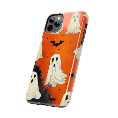 Spooky Ghosts & Bats iPhone Case – Vibrant Orange Halloween Design