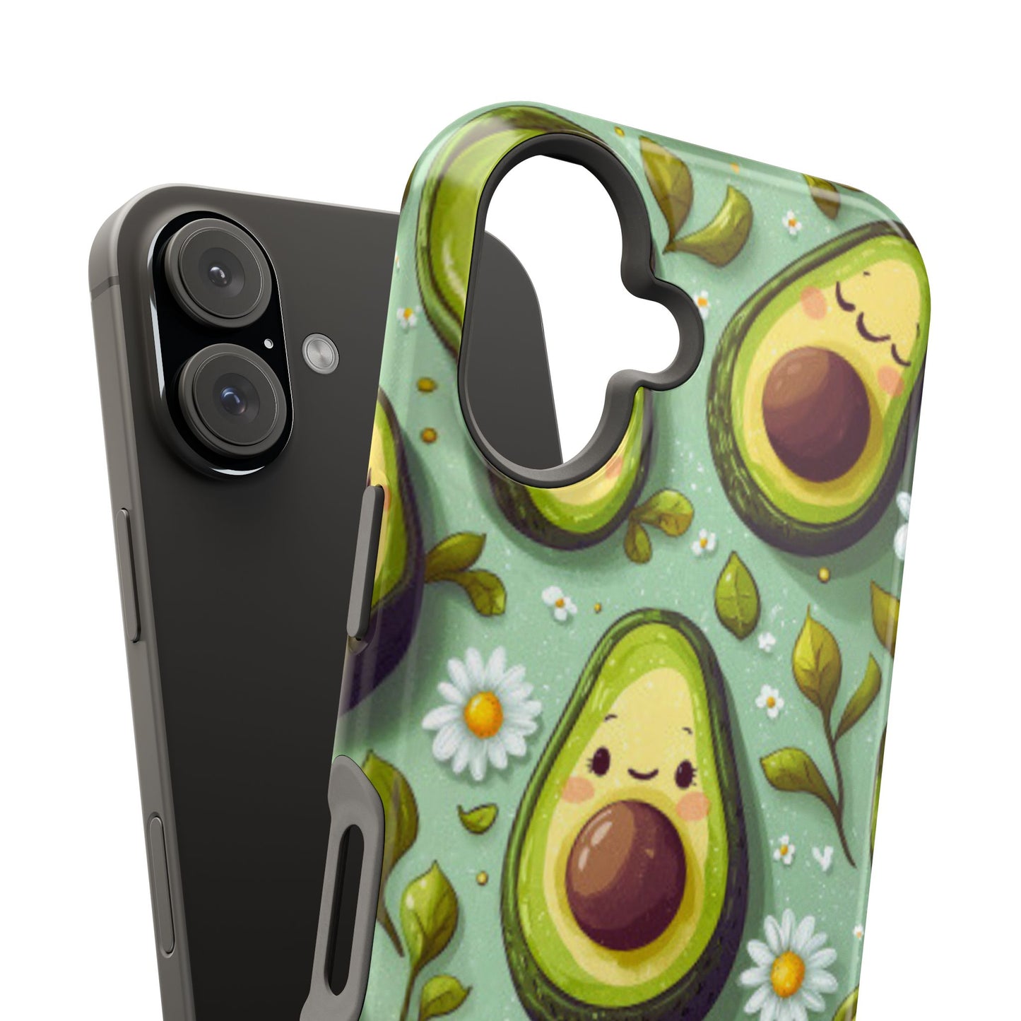 Cute Avocado MagSafe iPhone Case – Adorable Kawaii Avocados with Daisies, Shock-Resistant