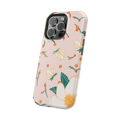 Elegant Magnolia Blossom Tough MagSafe iPhone Case – Soft Blush Background, Shock-Resistant Design