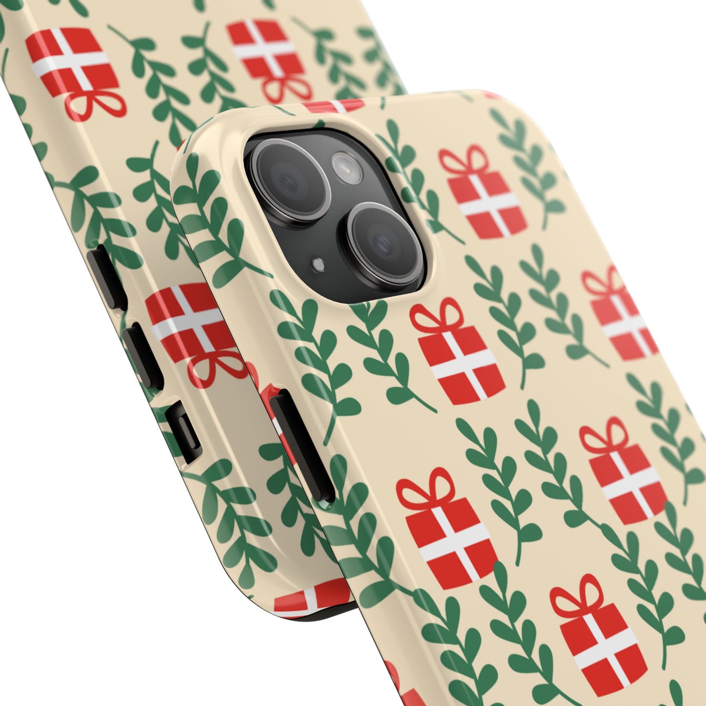 iPhone Case: Holiday Cheer – Red Gifts & Green Leaves