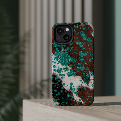 Teal Glitter Cowhide - MagSafe iPhone Series Case