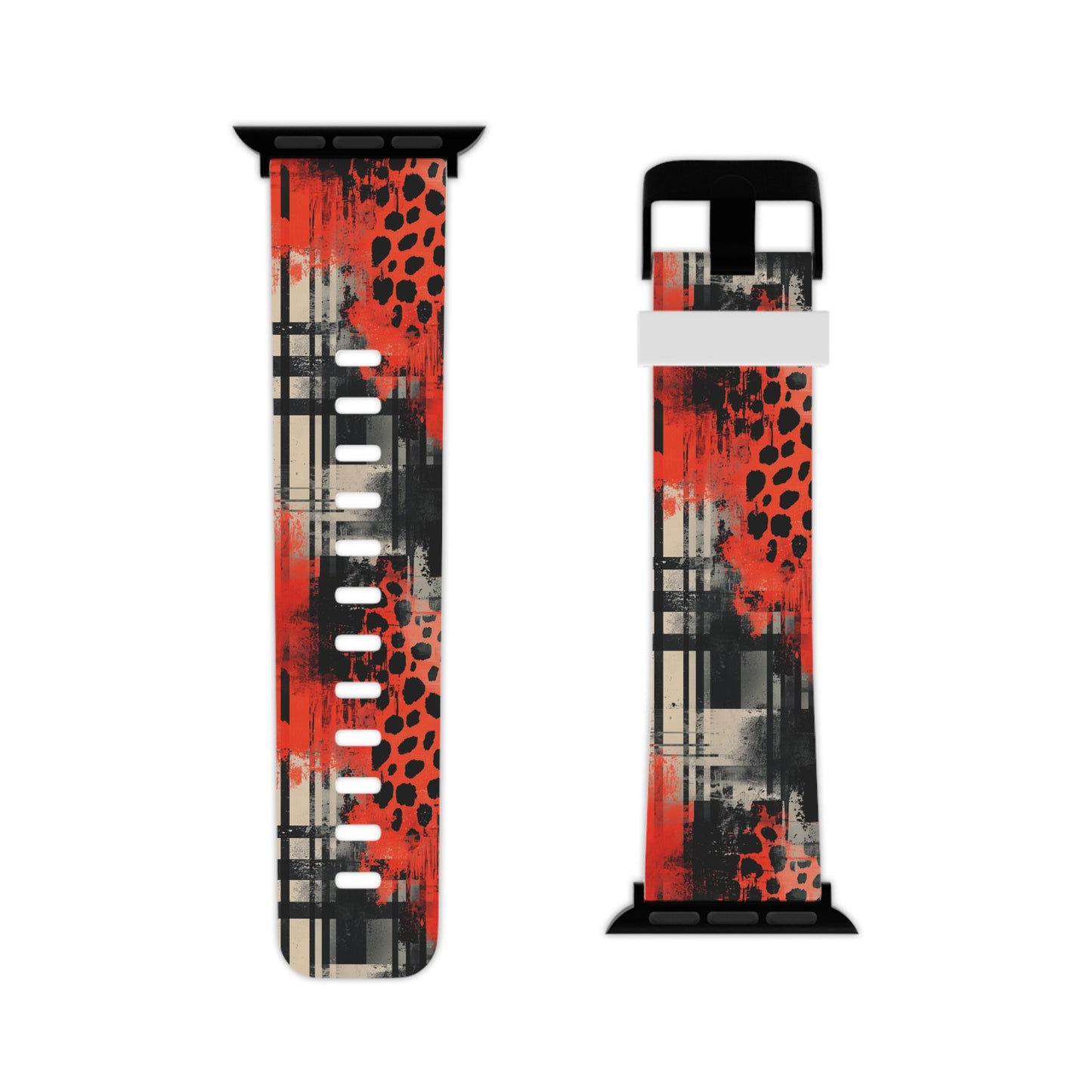 Cheetah Plaid Red & Black Pattern Apple Watch Band