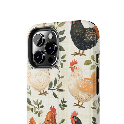 iPhone Case: Vintage Chicken Farmhouse Case – Rustic Leaves Design