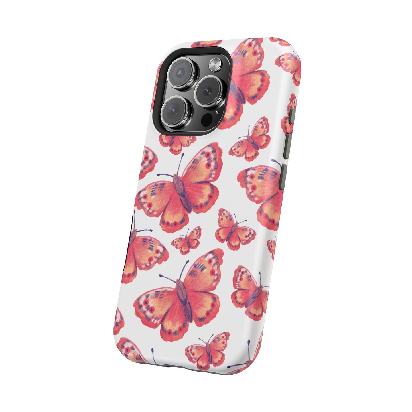 Coral Butterfly MagSafe iPhone Case – Slim, Protective Design with Bold Watercolor Print