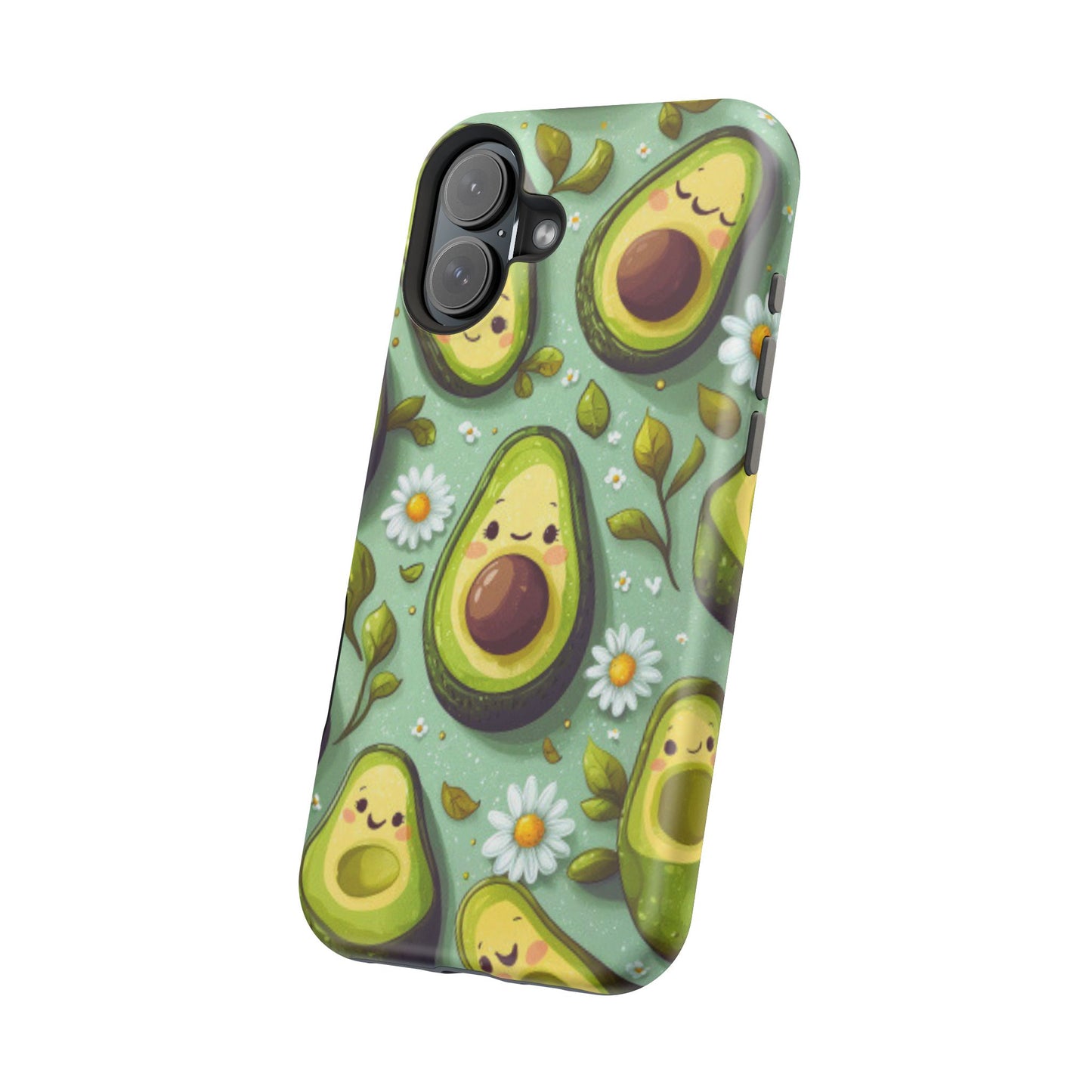 Cute Avocado MagSafe iPhone Case – Adorable Kawaii Avocados with Daisies, Shock-Resistant