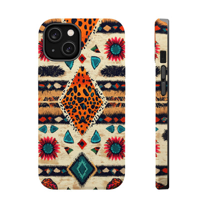 Wild Boho Leopard Print & Floral Tough MagSafe iPhone Case – Eclectic Tribal Design, Dual-Layer Protection