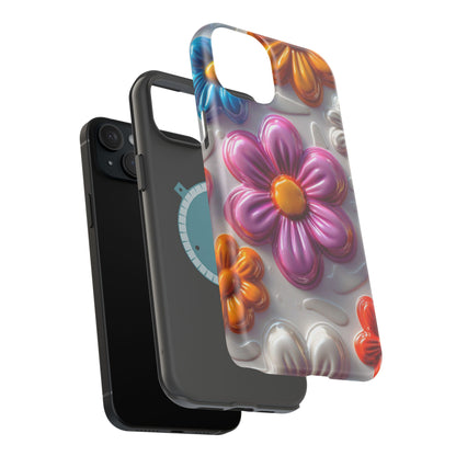 Glossy 3D Floral MagSafe iPhone Case – Colorful Flower Pattern, Durable Protection