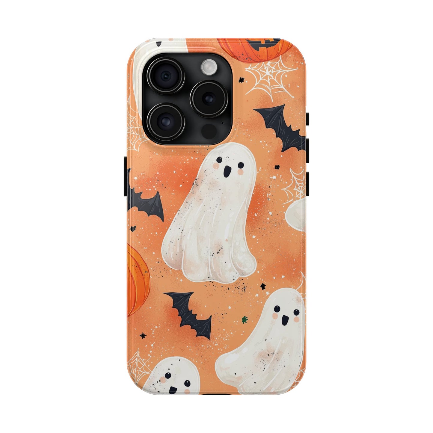 Spooky Cute Ghost iPhone Case – Halloween Ghosts, Pumpkins, Bats & Cobwebs Design - BOGO Cases