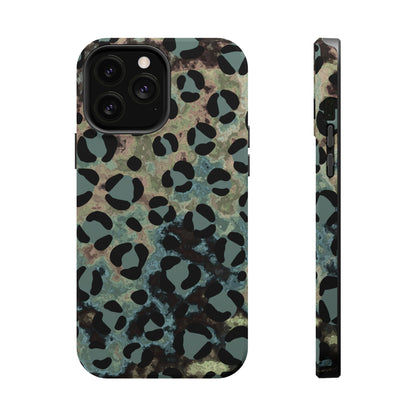 Moody Watercolor Leopard Print Tough MagSafe iPhone Case – Earthy Abstract Pattern with Dual-Layer Protection