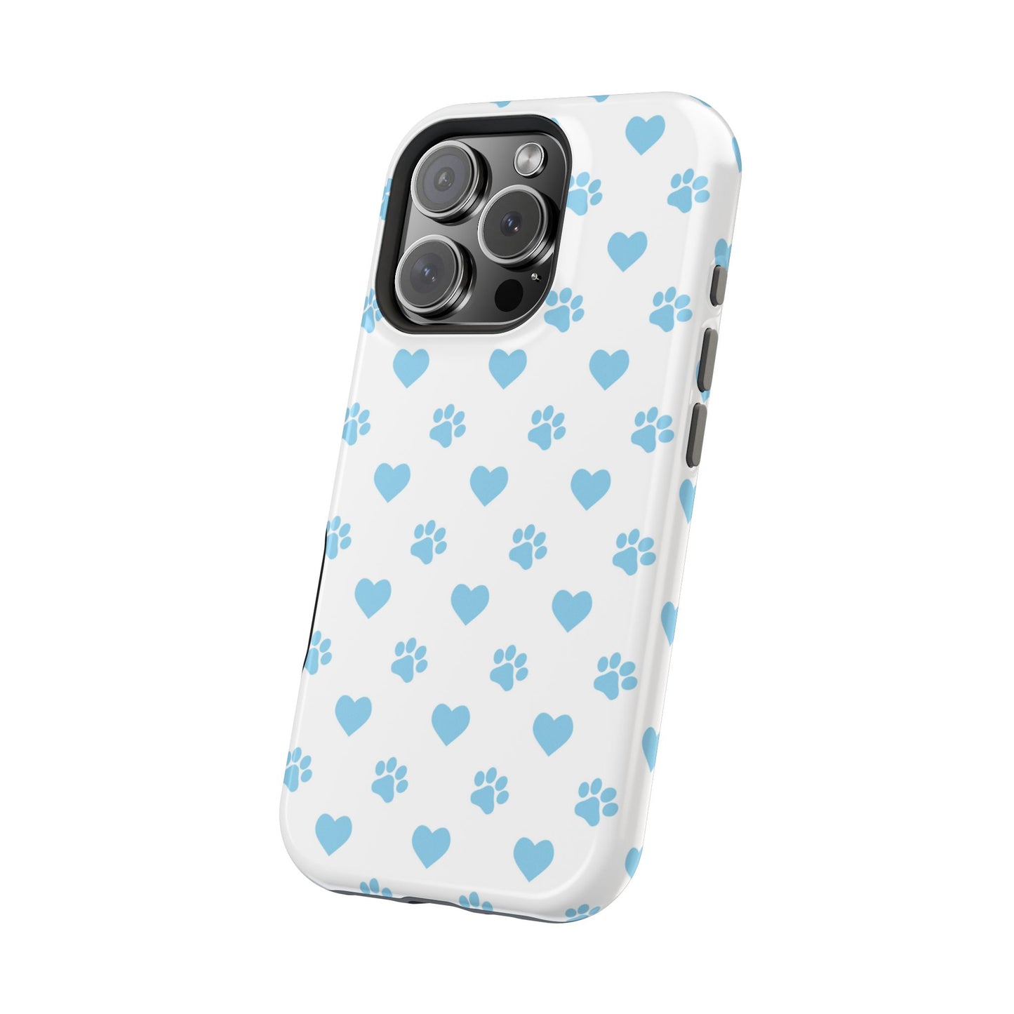 Blue Paw Prints & Hearts – MagSafe iPhone Case with Adorable Pet-Lover Design