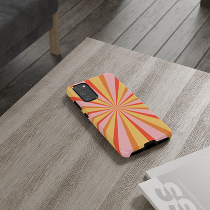 Bold Retro Sunburst Samsung Galaxy Case – Vibrant 70s-Inspired Rays in Orange, Pink, and Yellow