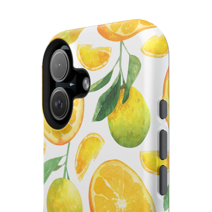 Sunny Citrus Grove Tough MagSafe iPhone Case – Watercolor Orange Design, Dual-Layer Protection