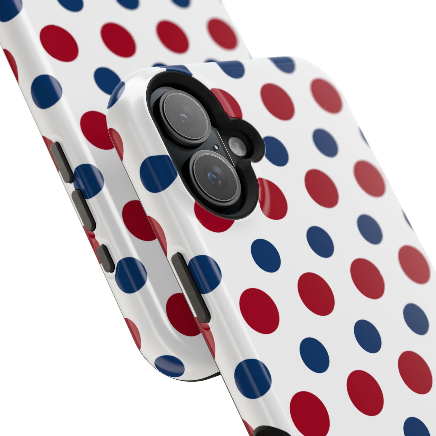 Patriotic Navy, White, and Red Polka Dot MagSafe iPhone Case