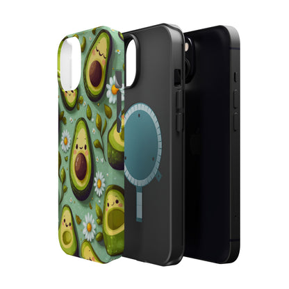 Cute Avocado MagSafe iPhone Case – Adorable Kawaii Avocados with Daisies, Shock-Resistant