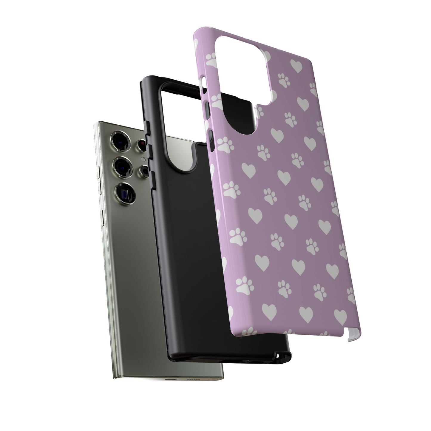 Purple Hearts & Paw Prints - Cute Pet Lover Phone Case