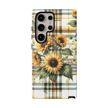 Cute Sunflower Phone Case - Sunny Blossom Plaid - Checkered Sunflowers Phone Case for iPhone & Samsung. Be Happy With These Bright Colors!