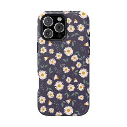 Midnight Daisy MagSafe iPhone Case – Dark Navy Floral Design, Slim and Protective