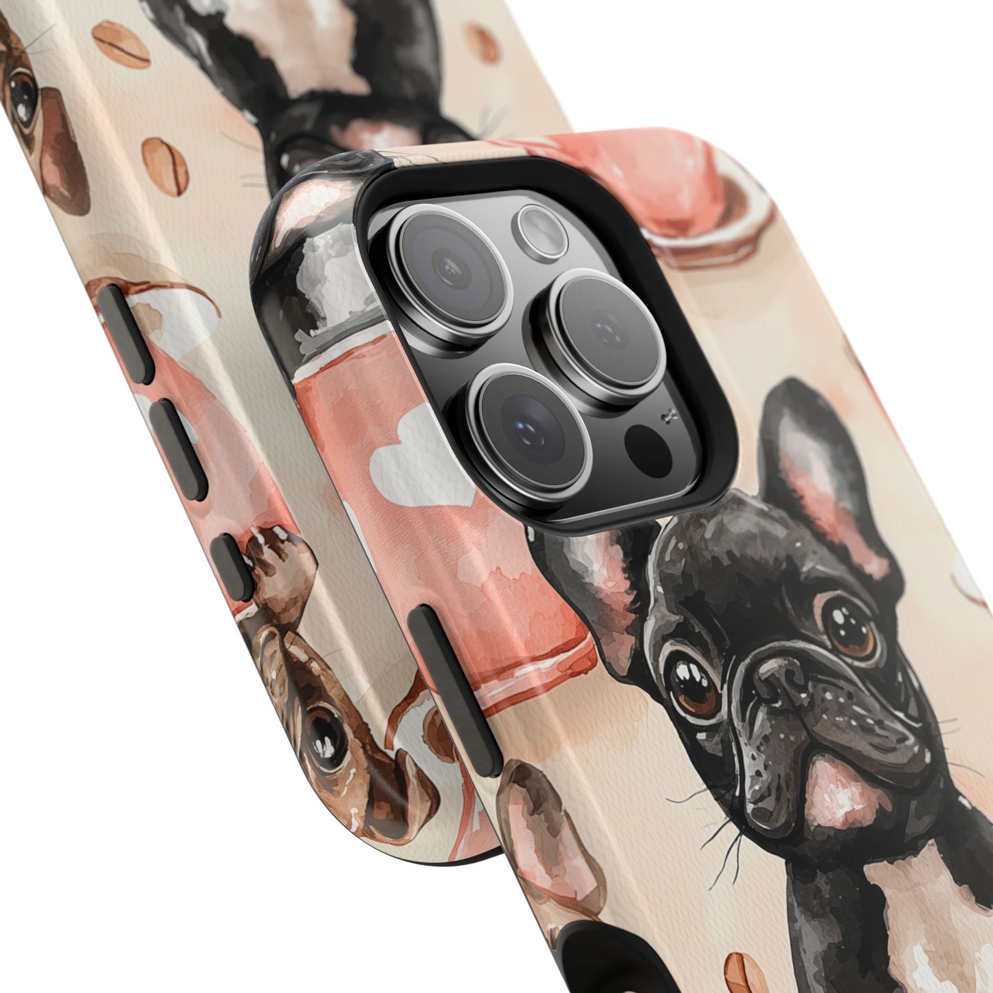 French Bulldogs in Coffee Cup MagSafe iPhone Case – Cute Dog Art, Shockproof & Slim Design