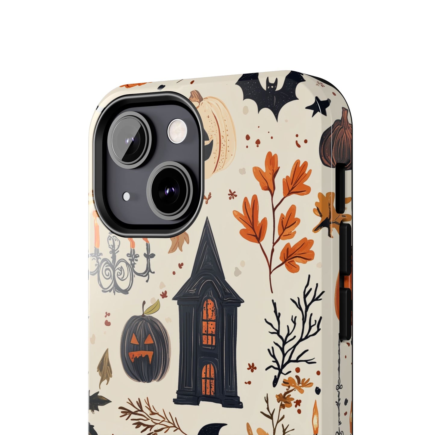 Haunted Halloween iPhone Case – Haunted House, Bats, and Pumpkins Design