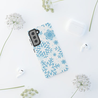 Frosty Blue Snowflakes Samsung Galaxy Case – Shockproof, Smooth Matte Finish, Dual-Layer Design