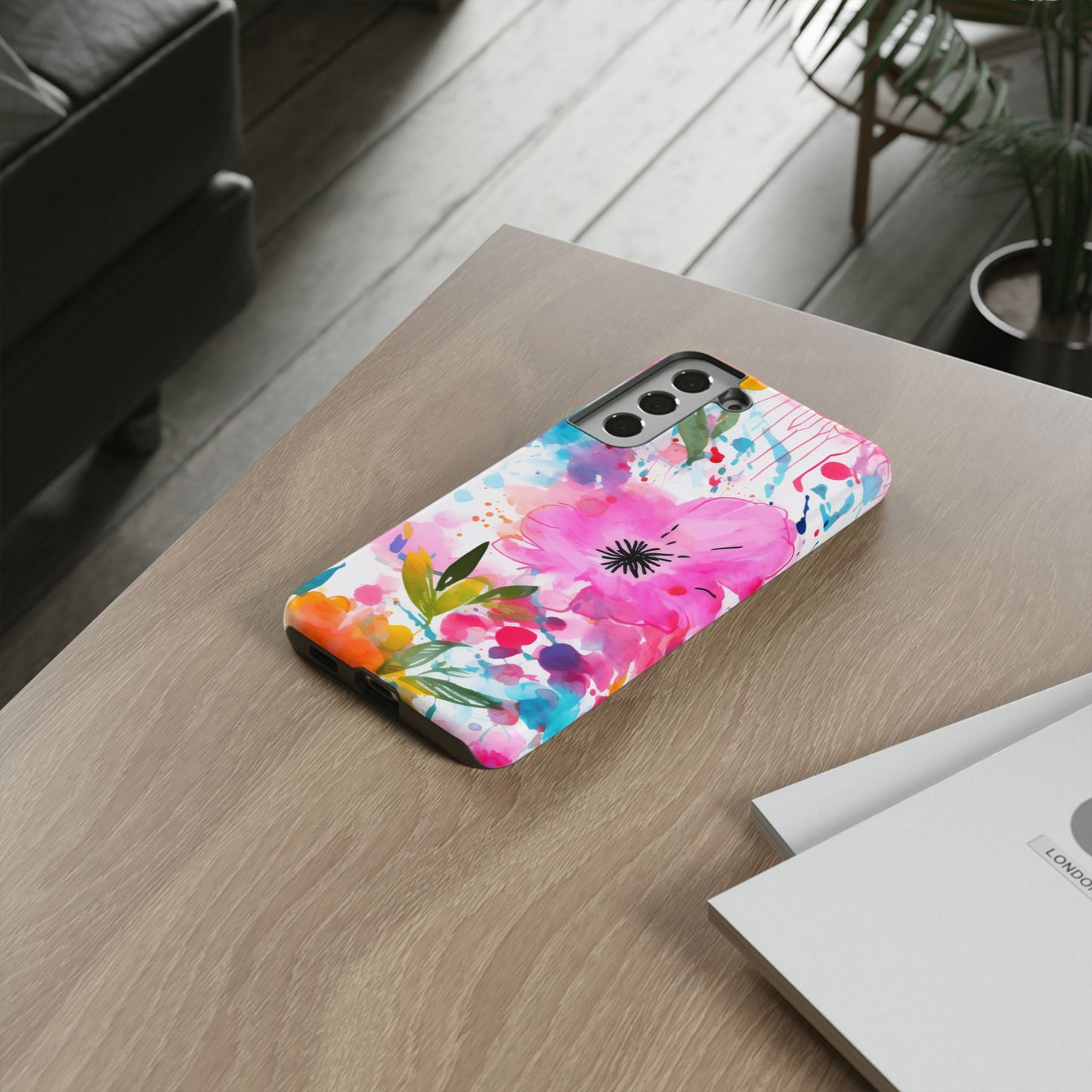 Color Splash Pink & Orange Watercolor Floral - Samsung Galaxy Case