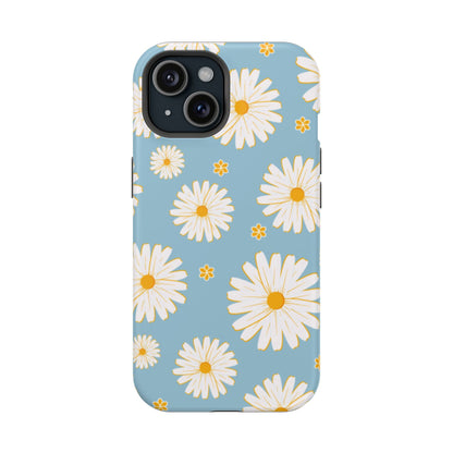 Bright Daisy MagSafe iPhone Case – Light Blue Background, Shockproof and Slim Design