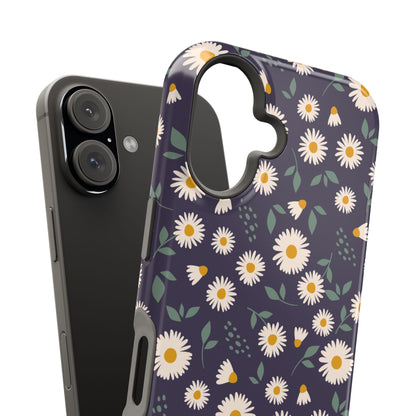 Midnight Daisy MagSafe iPhone Case – Dark Navy Floral Design, Slim and Protective