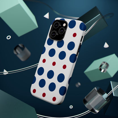 Bold Navy & Red Polka Dot Pattern – MagSafe iPhone Case