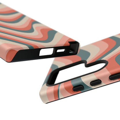 Groovy Waves Samsung Galaxy Case – Retro 70s-Inspired Stripes in Coral, Cream, and Teal