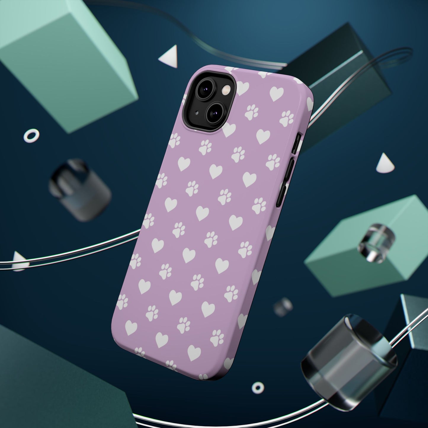 Purple Hearts & Paw Prints - Cute Pet Lover MagSafe iPhone Case