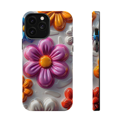 Glossy 3D Floral MagSafe iPhone Case – Colorful Flower Pattern, Durable Protection