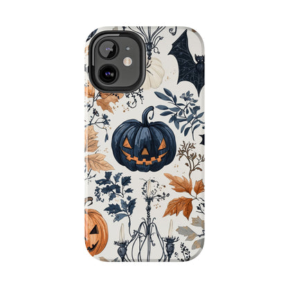 Vintage Halloween iPhone Case – Dark Jack-o'-Lanterns, Bats, and Autumn Leaves Design