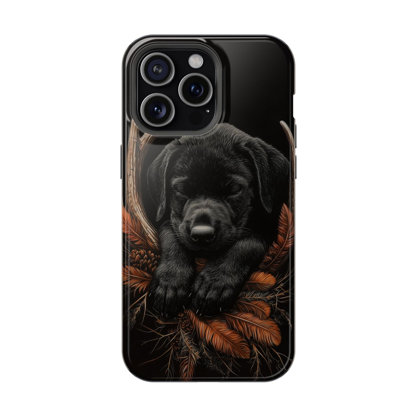 Charming Black Labrador Puppy on Feathers MagSafe iPhone Case