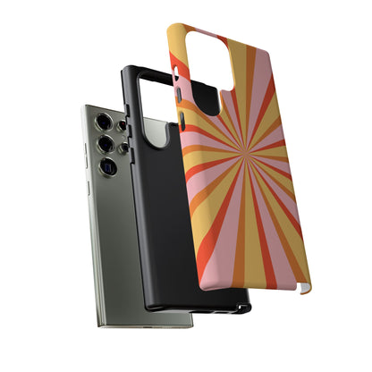 Bold Retro Sunburst Samsung Galaxy Case – Vibrant 70s-Inspired Rays in Orange, Pink, and Yellow