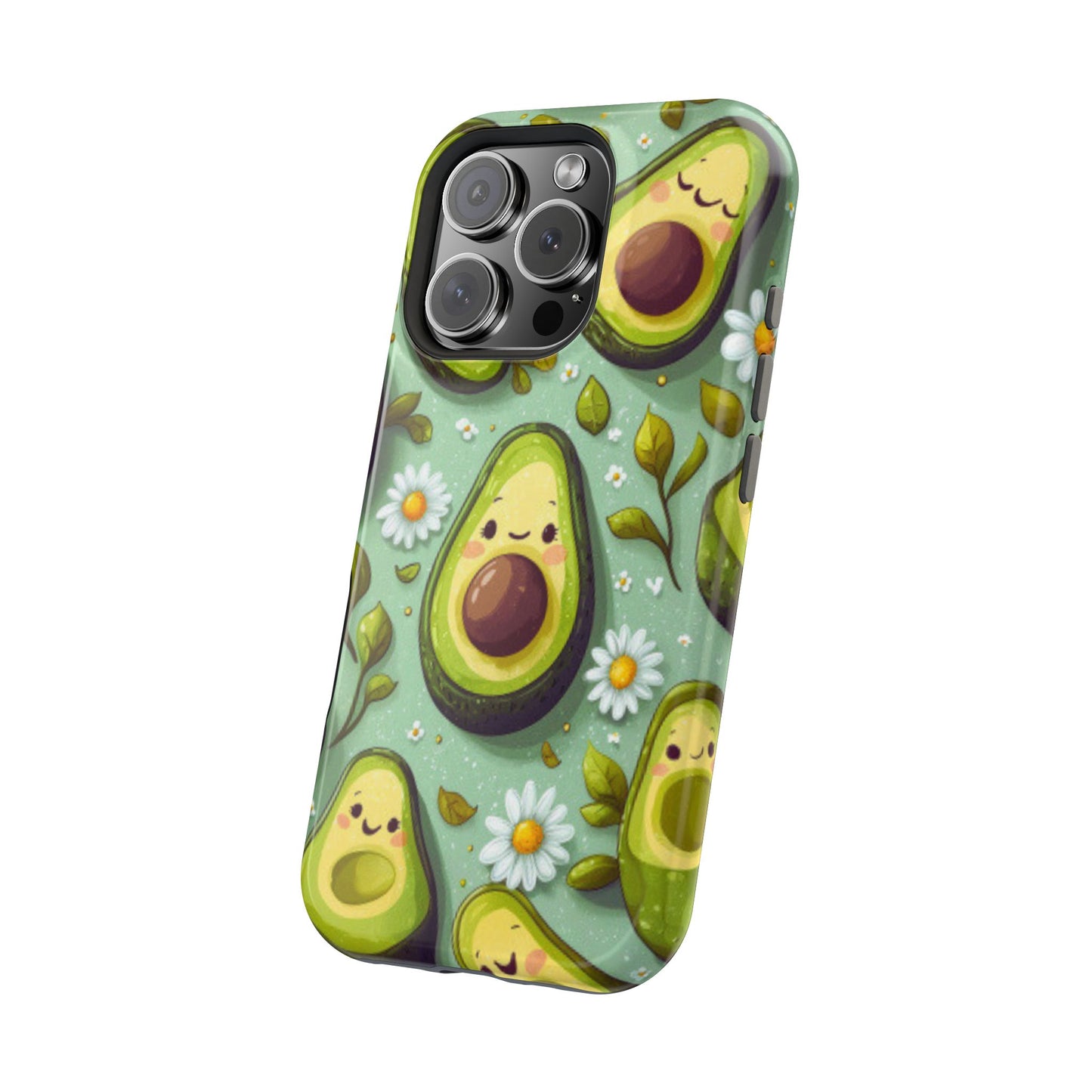 Cute Avocado MagSafe iPhone Case – Adorable Kawaii Avocados with Daisies, Shock-Resistant